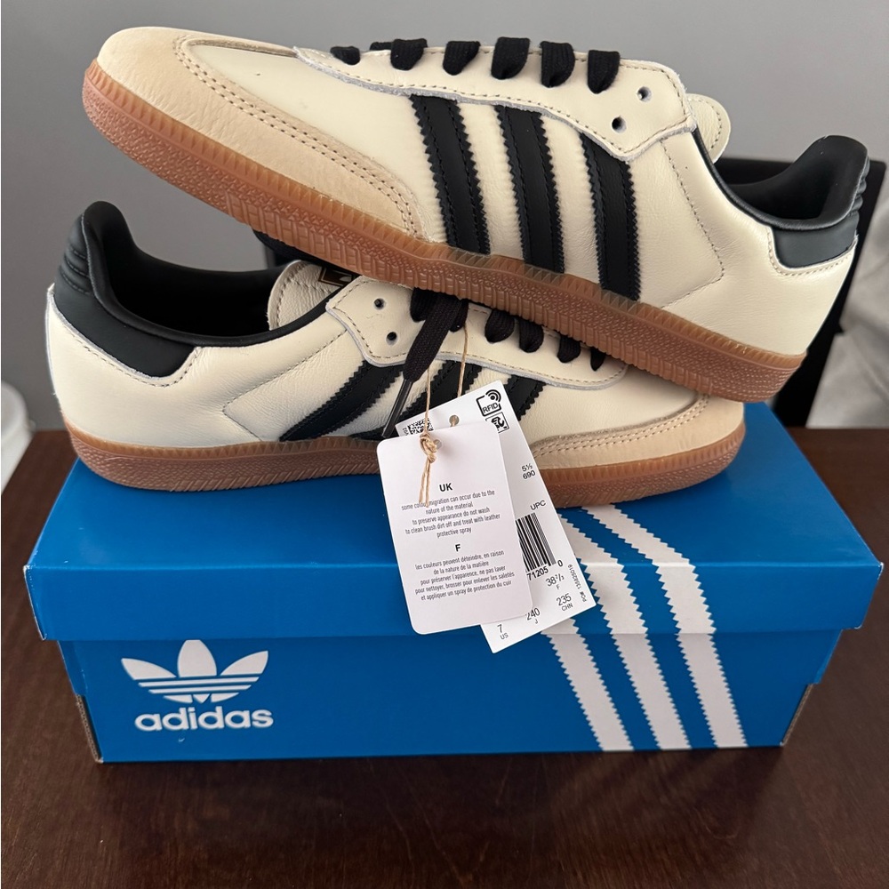 Adidas Womens Cream and Black Striped Sneakers